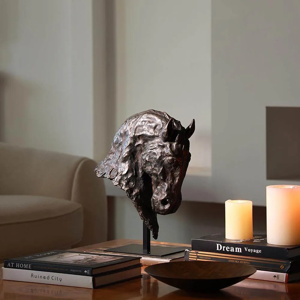 Vintage French Horse Head Statue Antique Bronze Finish Living Room Decor Housewarming Lucky