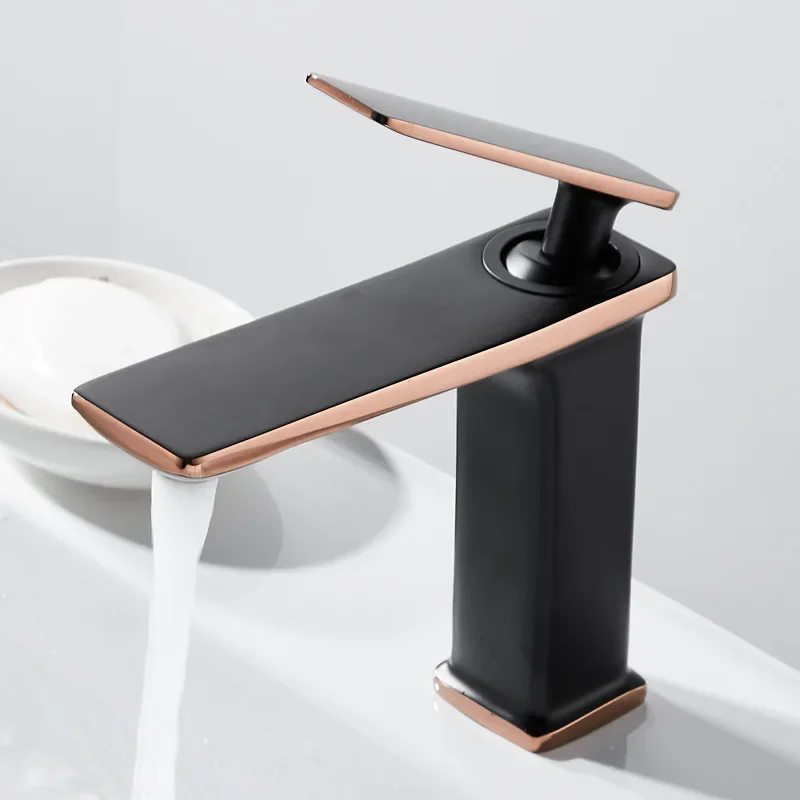 Solid brass white-gold basin mixer tap for hot and cold water Black bathroom sink mixer tap for domestic use