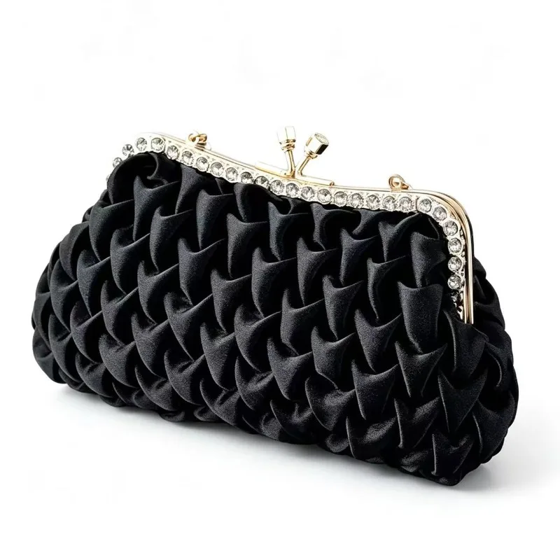 

2026 New Women's Chain Bag Fashion High Quality Silk Folded Small Bag Premium Party Solid Color Versatile Handheld Storage Bag
