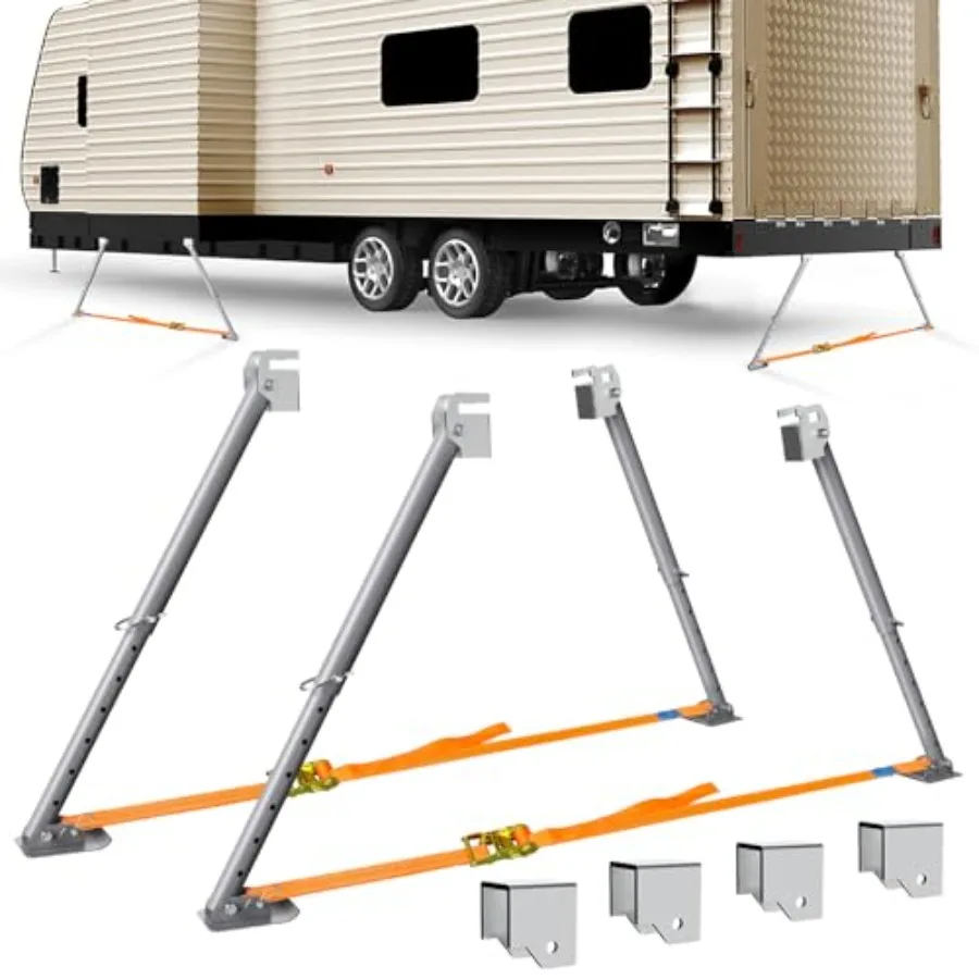 

RV stabilizer for travel trailers and 5th wheels, steel construction, black finish, adjustable height 15.35-25.5 inch, includes