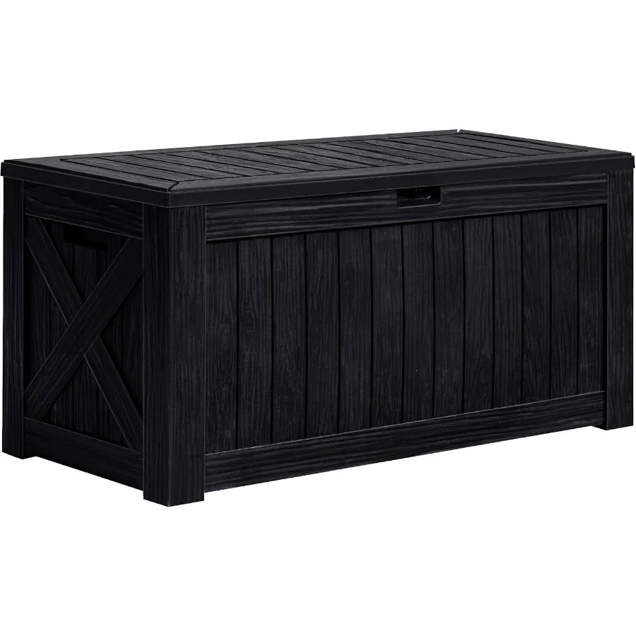 Deck Box, Resin Outdoor Storage Container for patio use, gray, weather-resistant and lockable