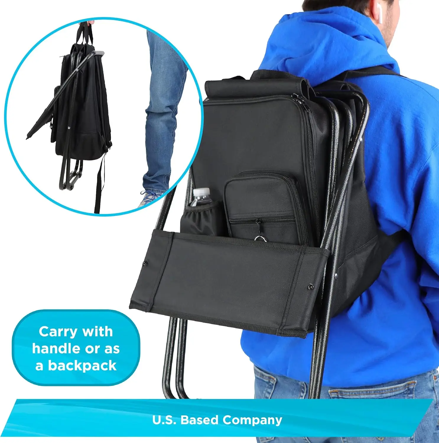 كرسي صيد الجليد قابل للطي مع مبرد، سعة 225 رطلاً، كرسي حقيبة ظهر محمول للتخييم وصيد الأسماك والصيد والخلف #3