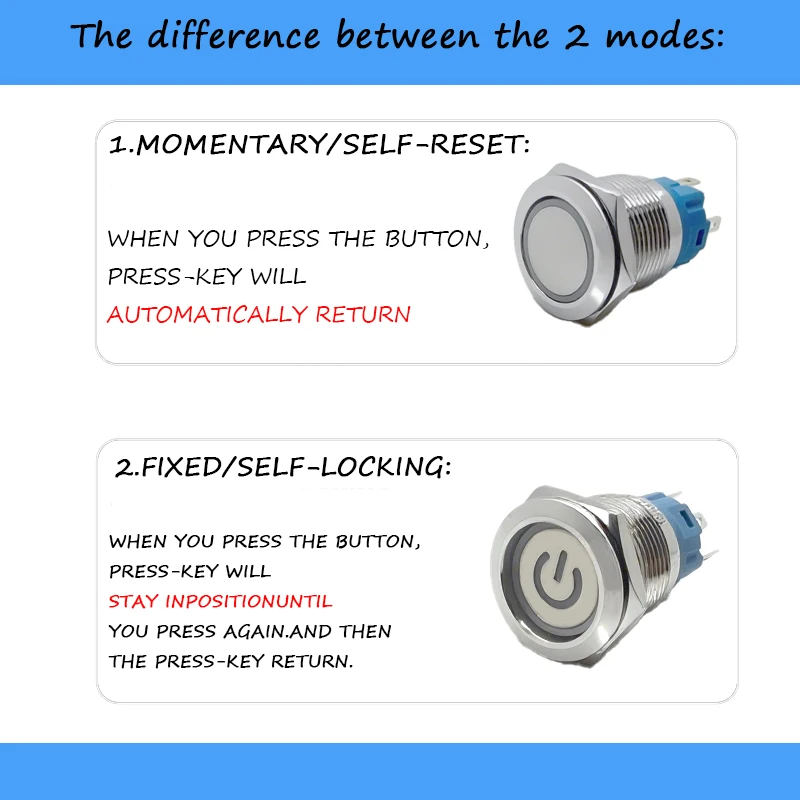 16/19/22mm Metal Push Button Switch IP65 Waterproof and Dustproof LED 12-24V 220V Power Switch for Industrial Machinery Control