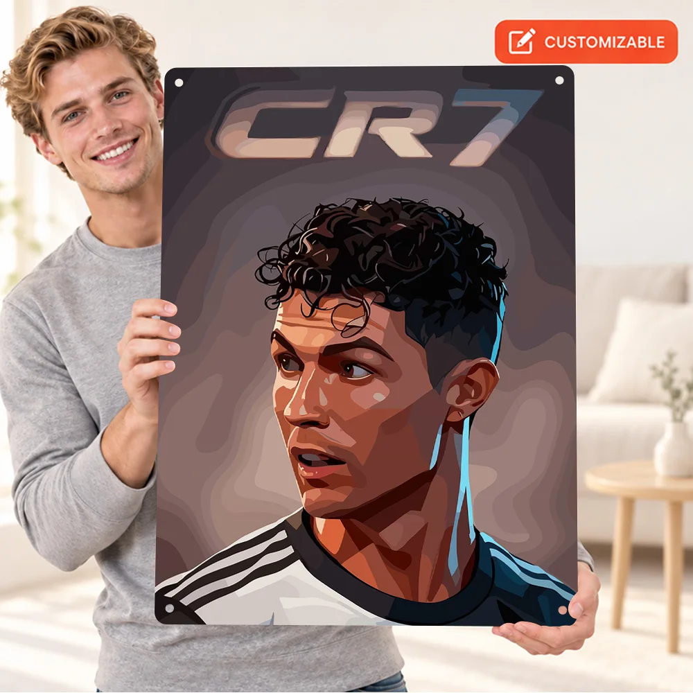 Cristiano Ronaldo CR7 Textured Metal Poster Customized Aluminum Sign Vector Portrait Illustration Wall Art For Sports Lounge