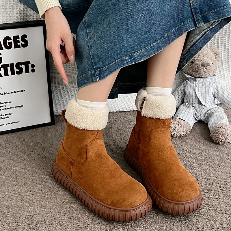 Winter Boots Lamb Wool Women's Snow Boots Warm Fur Shoes Women Winter Outdoors Faux Suede Short Boots Wear Non-slip Shoes Mujer