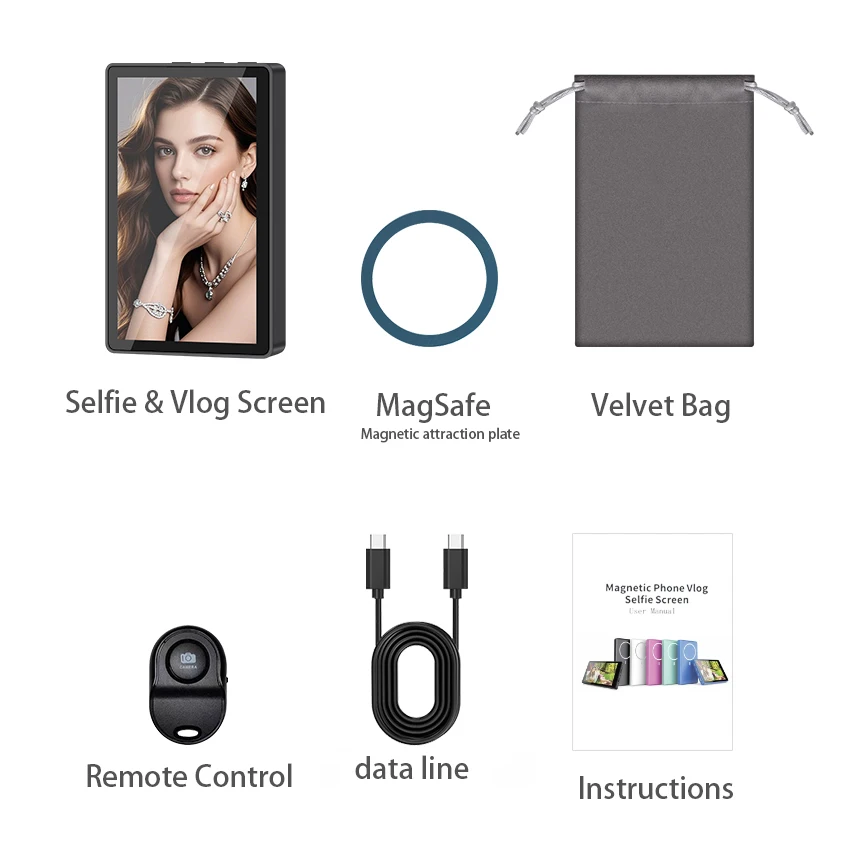 3.97 "téléphone magnétique Vlog Selfie moniteur écran enregistrement sans fil utilisant la caméra arrière du téléphone pour Selfie Vlog flux en direct Bluetooth