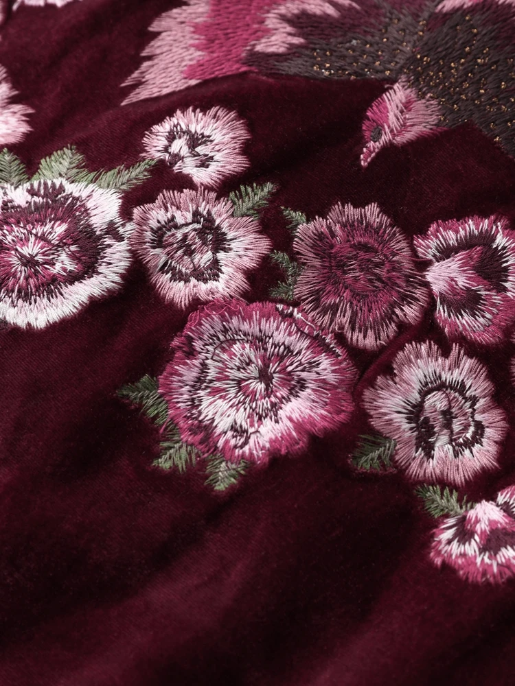 Výšivka s květinovým sametem, dámská bunda s dlouhým rukávem, volná, s výšivkou, módní 2025 zimní zahuštěný dámský kabát, pouliční večírek, večerní top - náhled 6