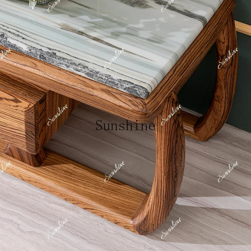

New Chinese light luxury solid wood marble coffee table TV cabinet combination living room furniture TF