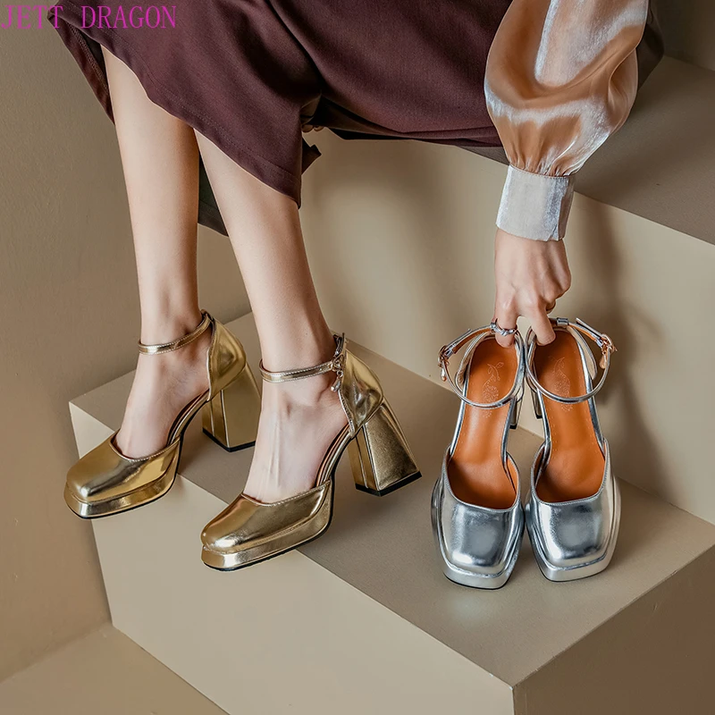 Elegant Women\'s Sandals Summer Shoes Luxury 2024 Ankle Straps Gold Silver High Heels Pumps Female Party Wedding Shoes Big Size