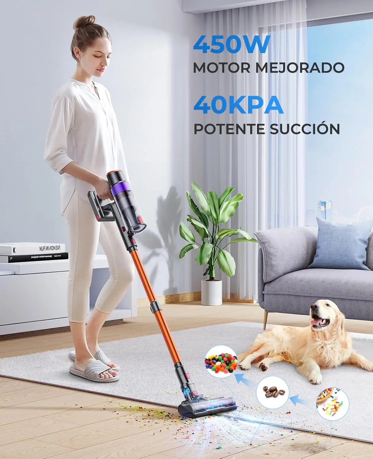 Vacuum Cleaner, 450W/40Kpa Stick Vacuum Cleaners for Home with Touch Display, 55 Mins Max Runtime, Lightweight Handheld