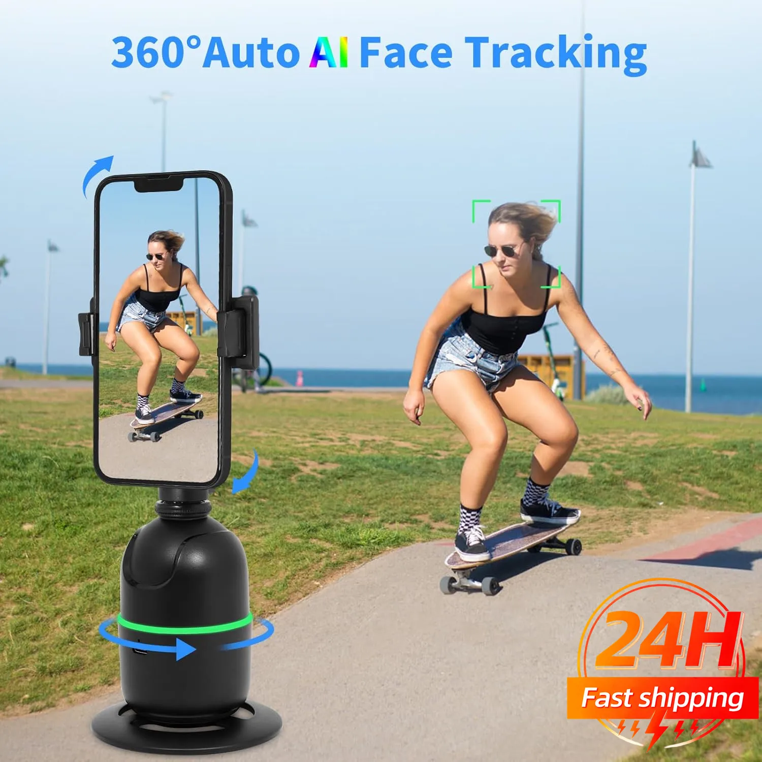 

FANGTUOSI AI Gimbal: Универсальный настольный стабилизатор-держатель для телефона с поворотом на 360° ° Штатив с функцией автоматического отслеживания лица для смартфона, для видеосъемки, влогов и прямых трансляций