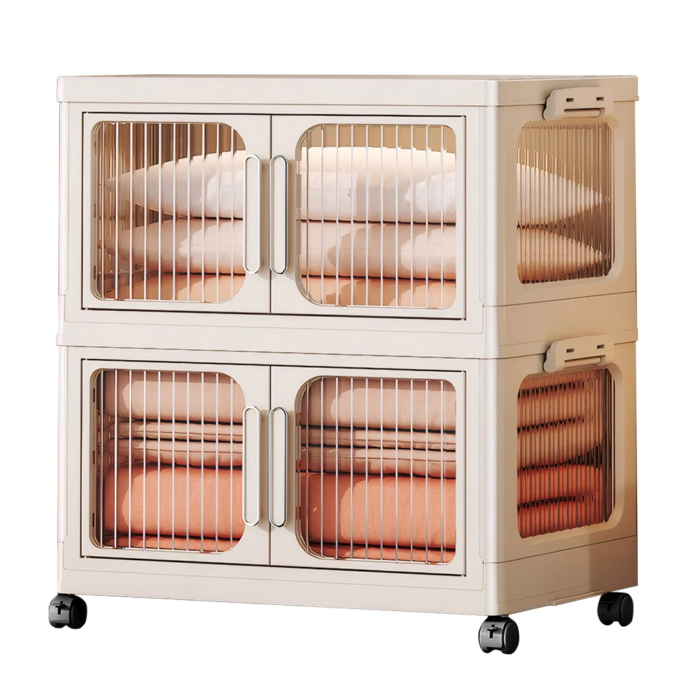 

2-Layer Storage Cabinet Foldable Closet Large Clothes Wardrobe (Transparent)