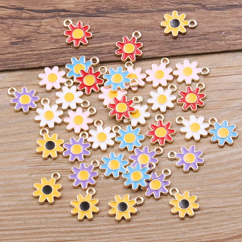 20Pcs 13*16mm 6 Color New Alloy Metal Drop Oil Flowers Charms Steampunk Gear Pendant For DIY Bracelet Necklace Jewelry Making