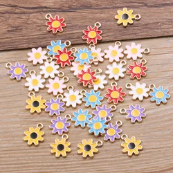 20Pcs 13*16mm 6 Color New Alloy Metal Drop Oil Flowers Charms Steampunk Gear Pendant For DIY Bracelet Necklace Jewelry Making