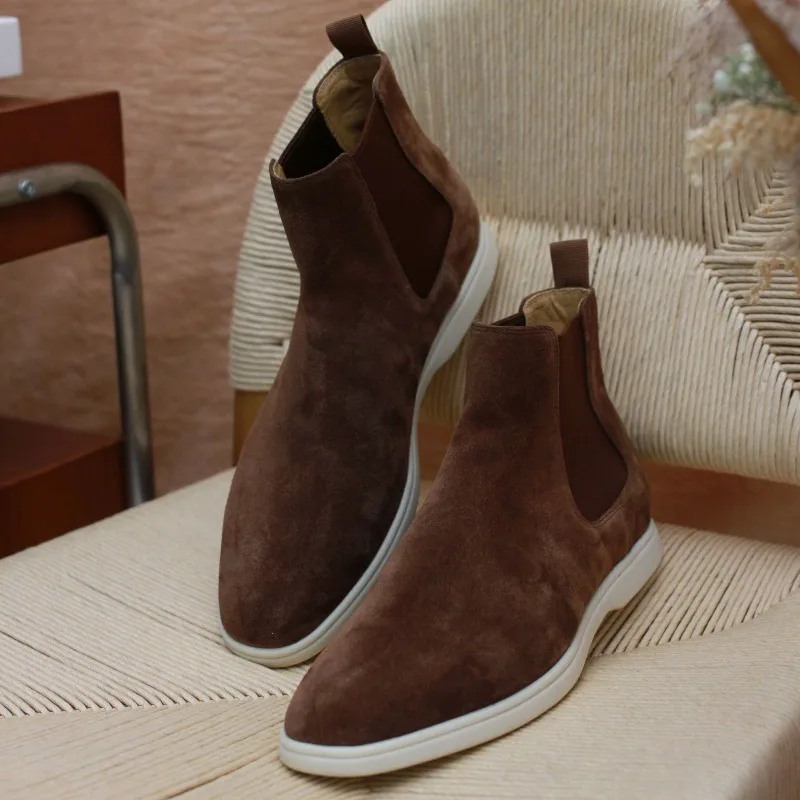 

Men Genuine Leather Chelsea Boots Suede Flat Bottomed Comfortable Business Casual Men Boots