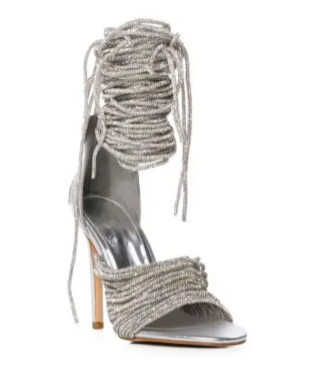 Sommer Frauen Splitter grün rot bling Kristalls eile Kreuz gebunden Abdeckung Absatz Sandalen Dame Peep Toe hohl 10 12 cm dünne Absätze Schuhe