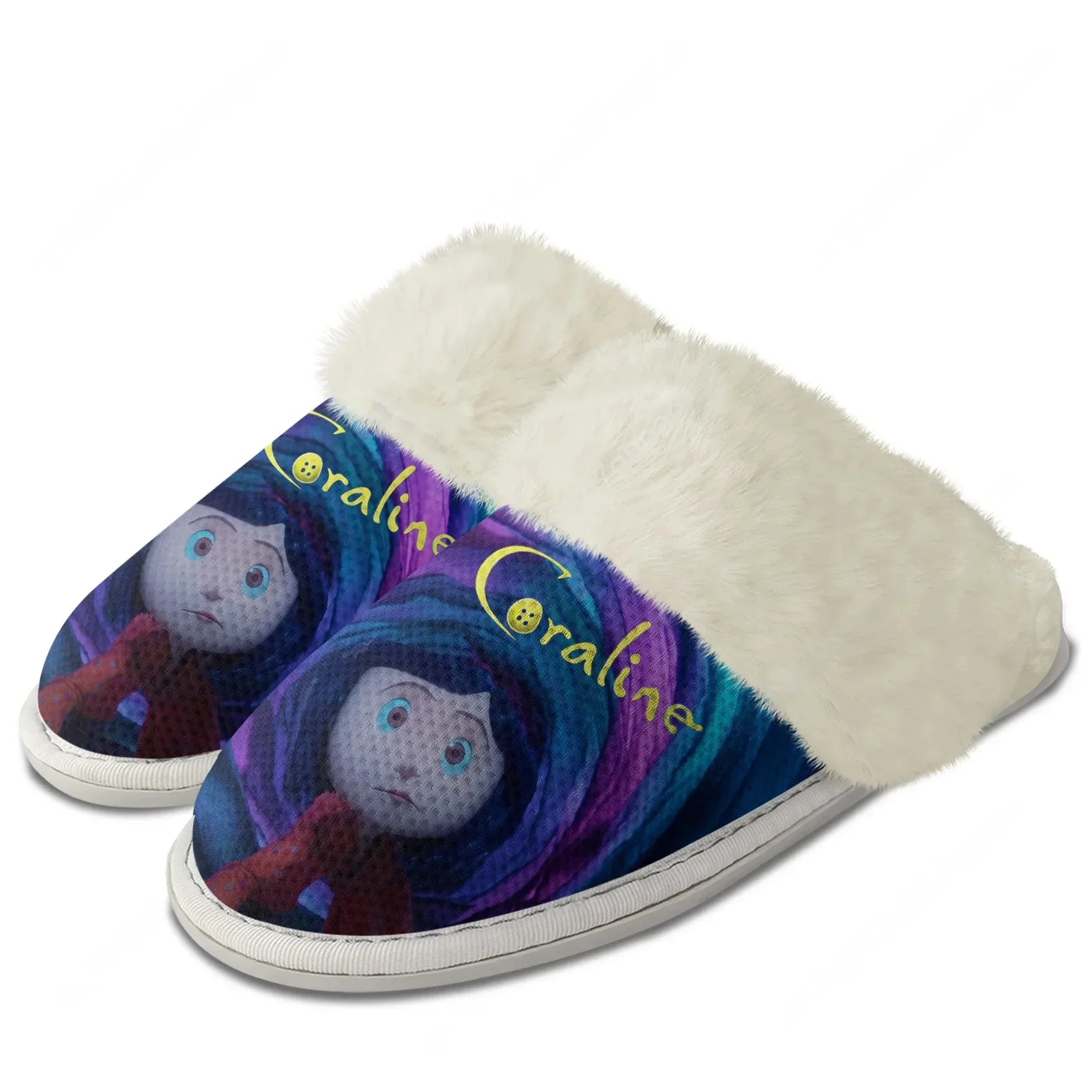 

Hot Coraline Anime Cartoon Movie Horror Slippers Keep Warm Shoes Mens Womens Breathable Home Cotton Thermal Lightweight Slipper