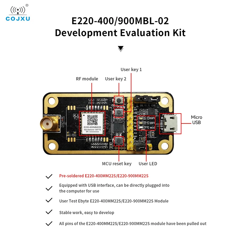 Placa de teste de módulo sem fio cmt2300a cojxu E49-900MBL-01 pré-soldado E49-900M20S kit de teste fácil uso interface usb