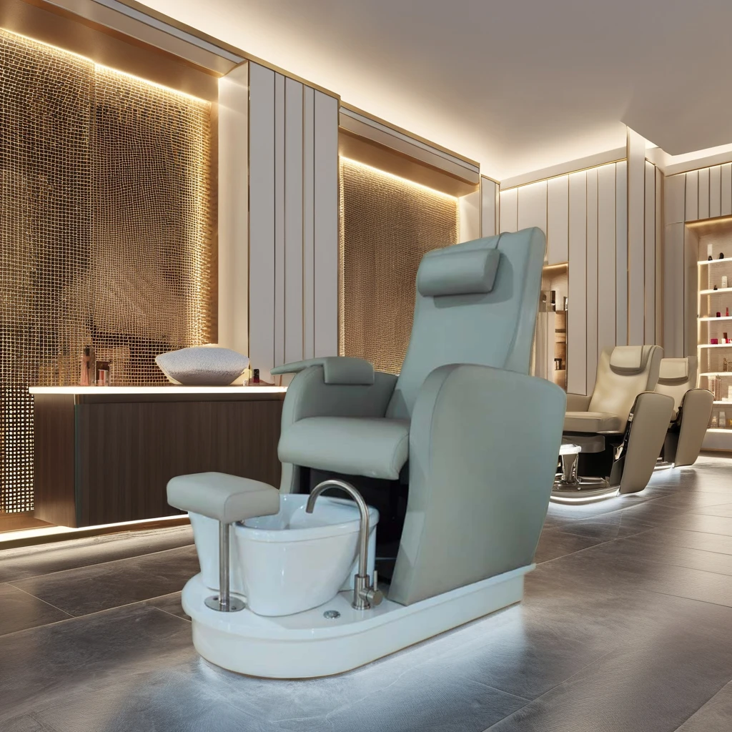 

New Hot Sale Luxury Pink Velvet Multifunctional Electric Manicure and Pedicure Chair with Colorful Lights Drain Pump