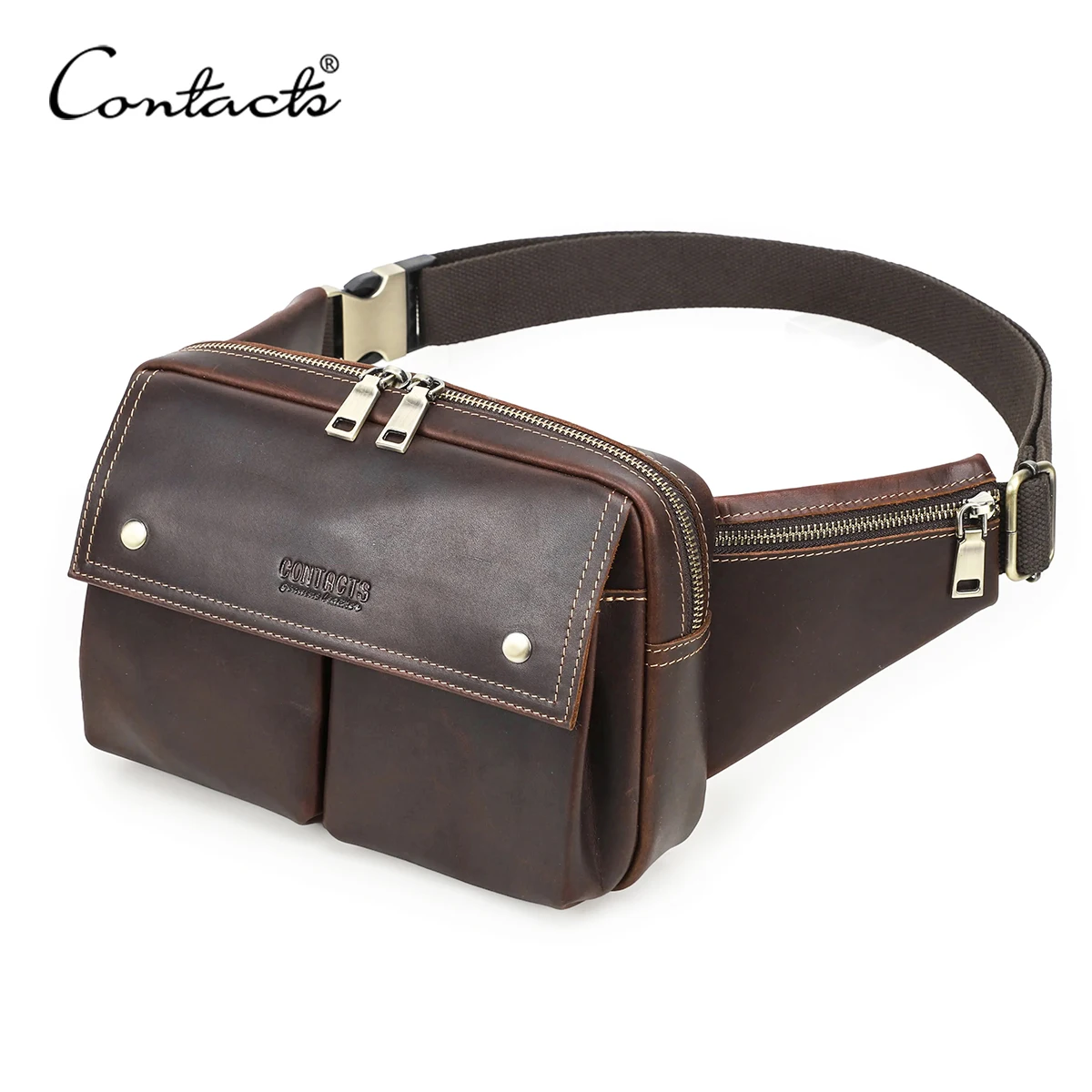 CONTACT'S Genuine Leather Waist Bags for Men High Quality Leather Waist Packs Crossbody Bag Chest Bum Bag for 8.3