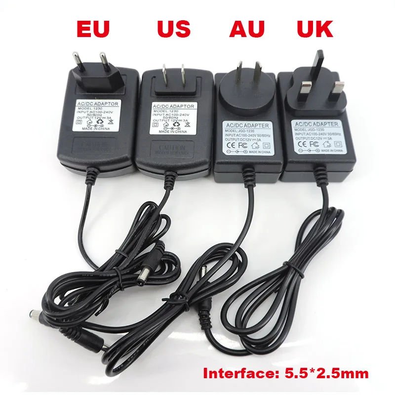 12V DC EU US AU UK Power Supply 12V 3A 3000MA Transformer AC 220V TO 12V AC Power Adapter LED Driver M20