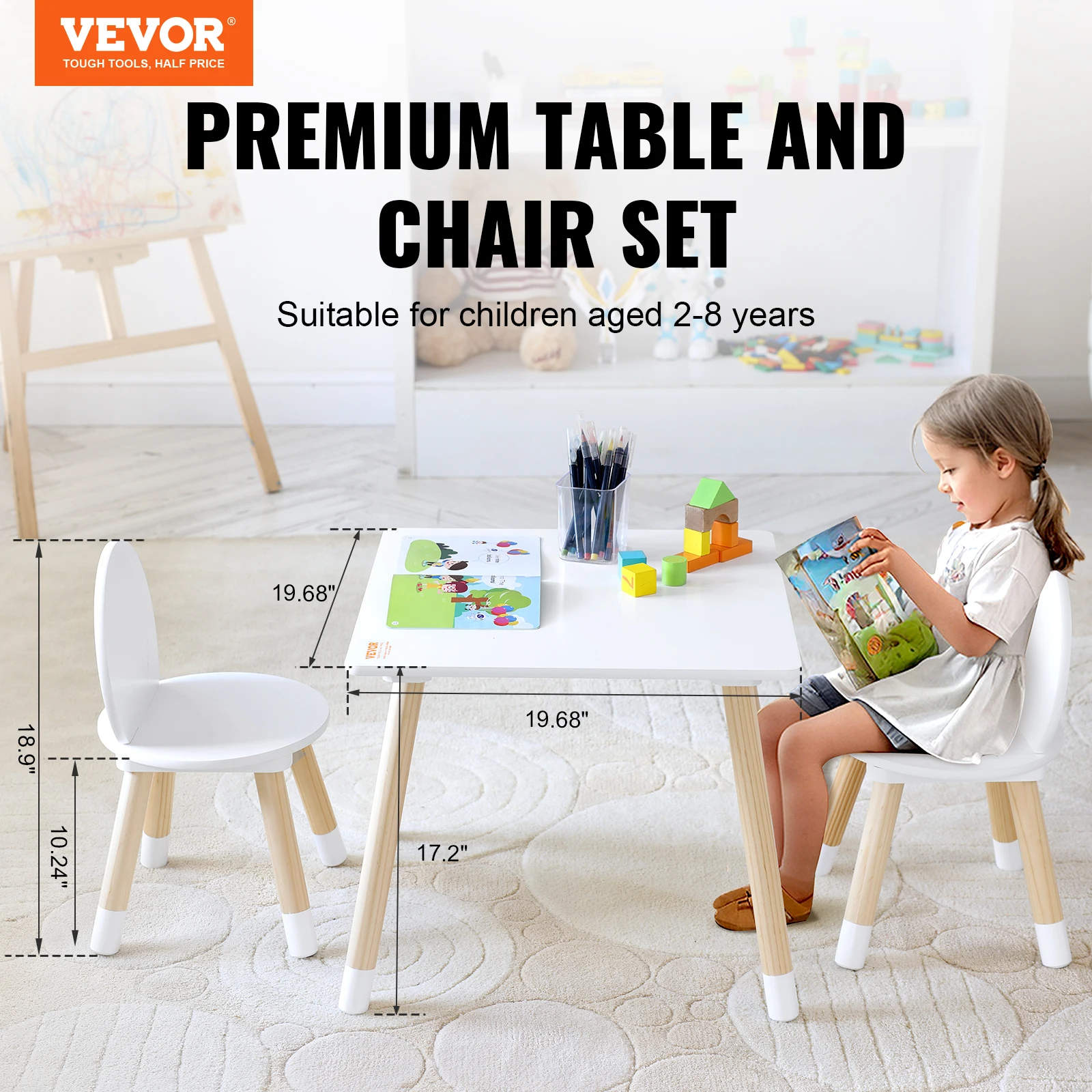 VEVOR Kids Table and 2 Chairs Set Toddler Table and Chair Set Children Multi-Activity Table for Art Craft Reading Learning