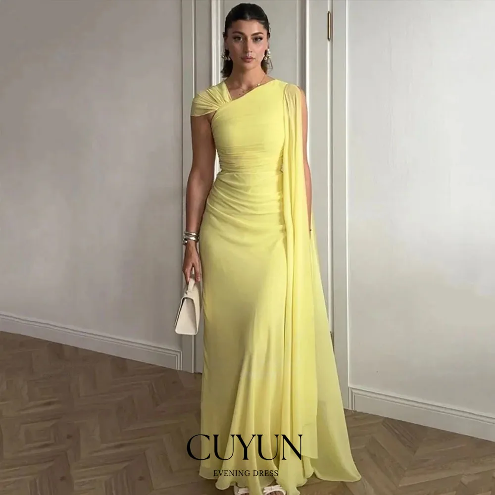 

CUYUN Customized Yellow Evening Dresses Women Dinner Banquet Gown Off the Shoulder Elegant Long Prom Party Dress Wedding Guest