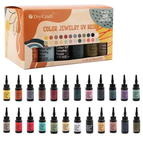 Kit de pegamento UV de resina epoxi, 12/24 piezas colores, curado ultravioleta, suministros para fabricación de joyas, lámpara UV