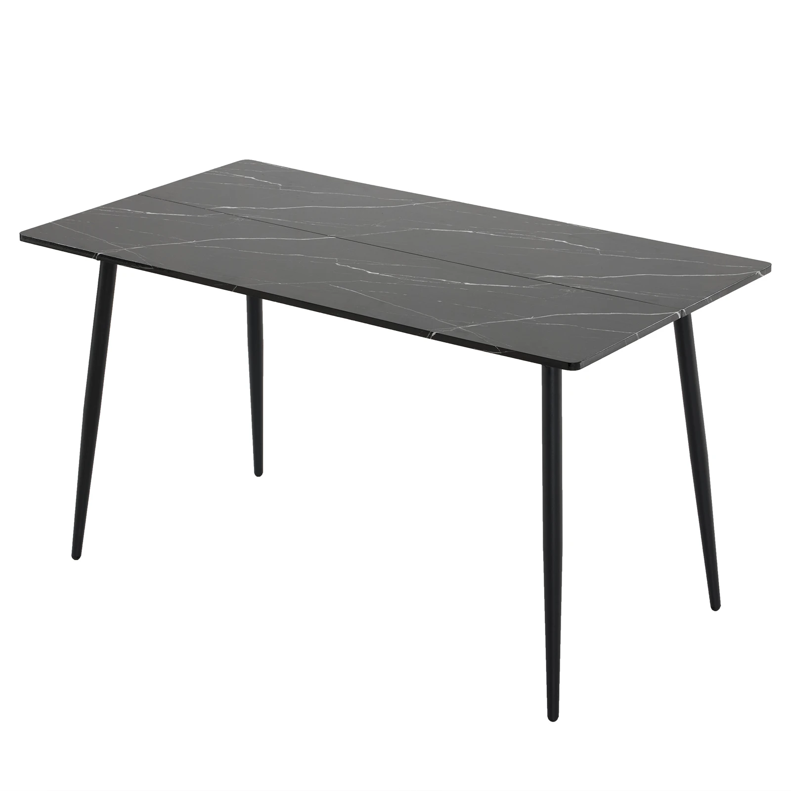 Disassemble rectangular table with arc MDF Black tabletop splicing PVC marble surface 140*76*76cm N101