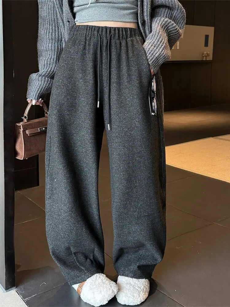 ey Fce اصطف السراويل واسعة الساق المرأة عارضة مستقيم الساق السراويل فضفاضة مريحة عالية الخصر مطاطا Waisand