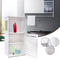 3-Tier White Bathroom Storage Cabinet Organizer, Space-Saving Wooden Shelf with Doors and Open Top for Toiletries, Shampoo, and