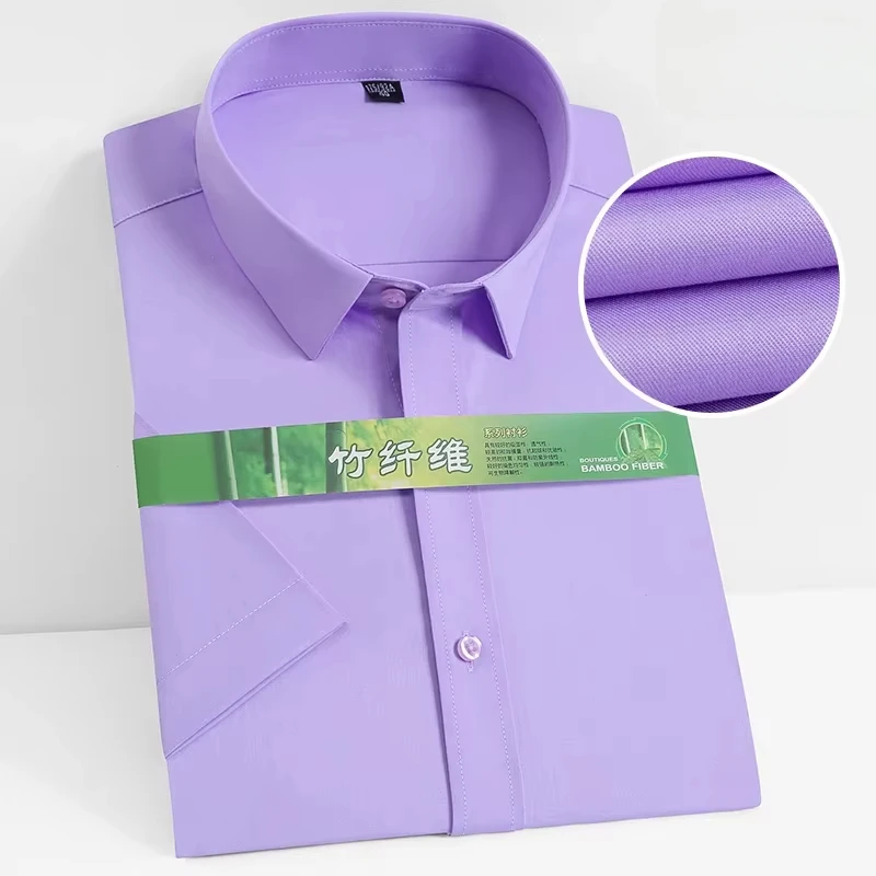 Bamboo Fiber hight quality summer short sleeve shirts for men slim fit formal shirt solid color office elegant white clothes
