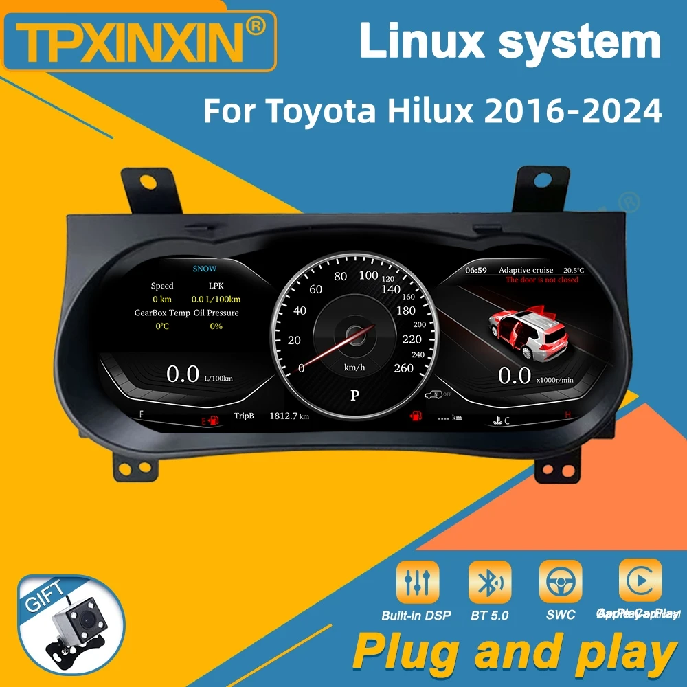 For Toyota Hilux 2016 - 2024 Car LCD Dashboard Player Digital Cluster Virtual Cockpit Instrument Multifunctional Speedometer