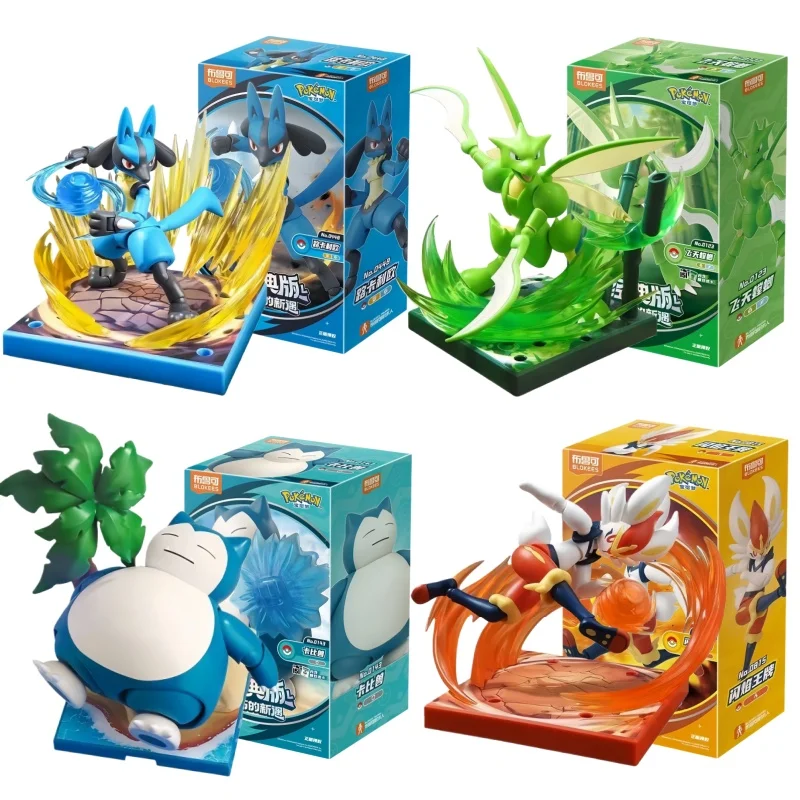 

Blokees Original Pokemon Building Blocks Toys Scyther Snorlax Lucario Cinderace Anime Figure Cartoon Action Model Toys Kids Gift