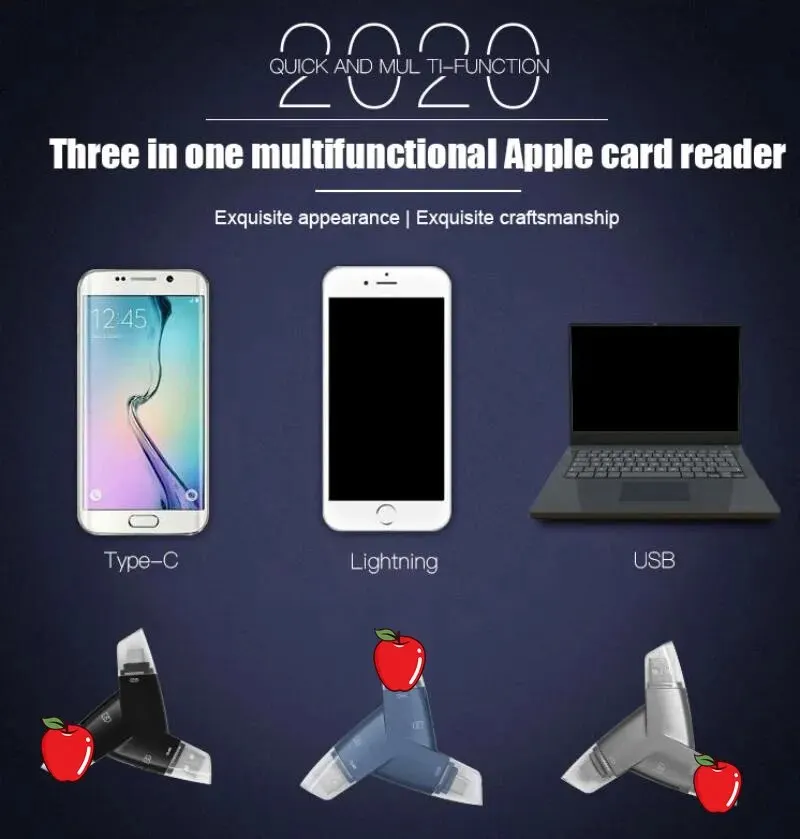 3 in 1 For iPhone Type C SD TF Card Reader Micro USB Data Converter OTG Adapter Card Reader For iPhone 13 12 IOS Accessories