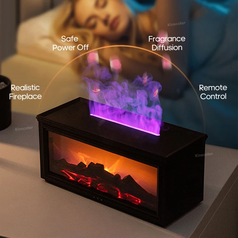 Simulated Fireplace Flames Aroma Diffuser Aromatherapy Ultrasonic Air Humidifier Sprayer Remote Controls/Essential Oil Set image 2