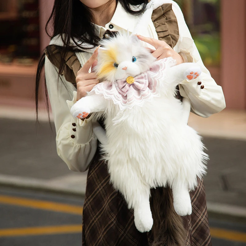 作家様 福寿ドール 白猫ちゃんトートバッグ　Cuddle a Fluffy Cute Simulation Doll Cat Bag Doll Backpack Three Flower Cat Plush