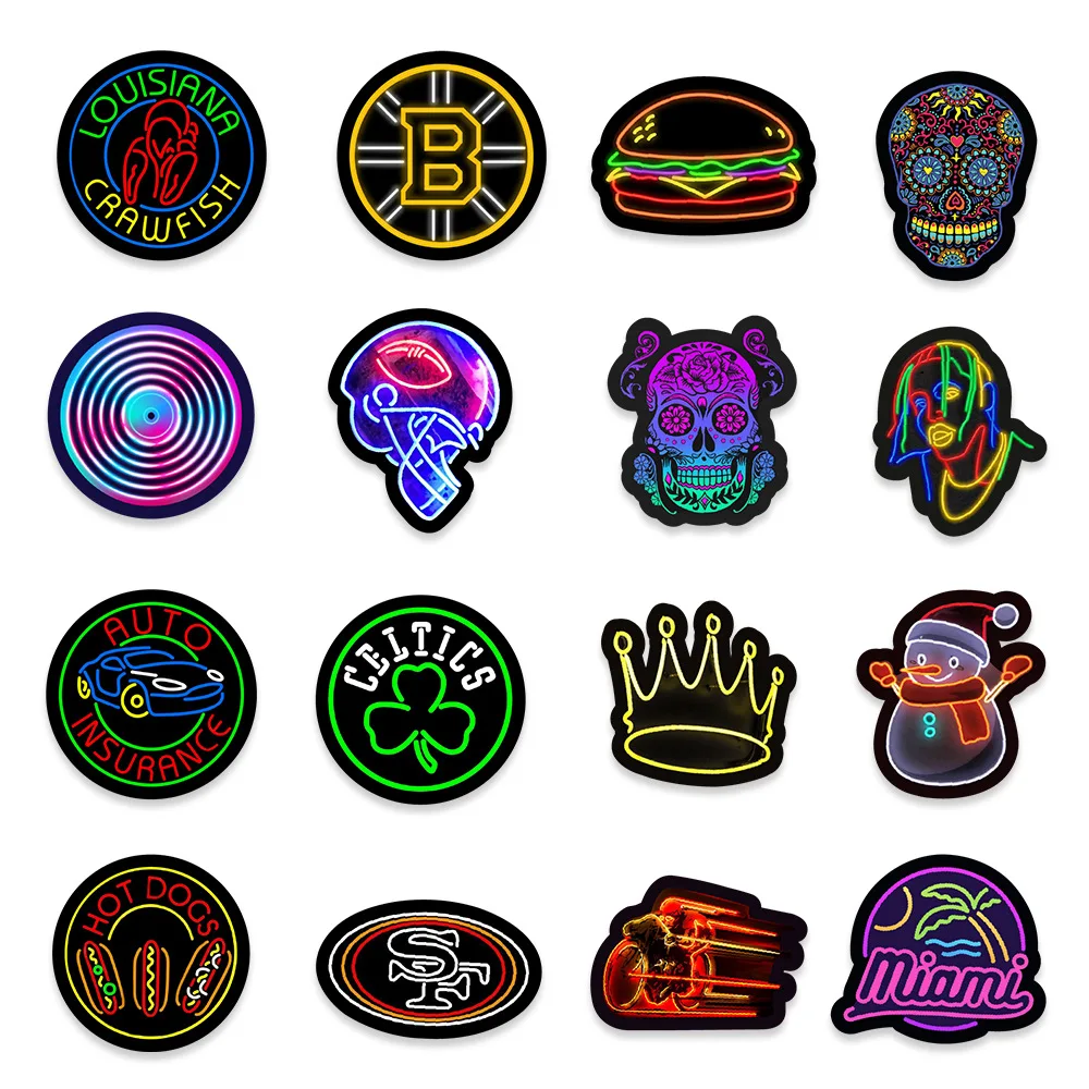 Popular Cool Neon Light Sticker Pack, Skate, Decoração de guitarra, DIY, Laptop, impermeável, Decalque Graffiti, Atacado, 10 Pcs, 30 Pcs, 50Pcs