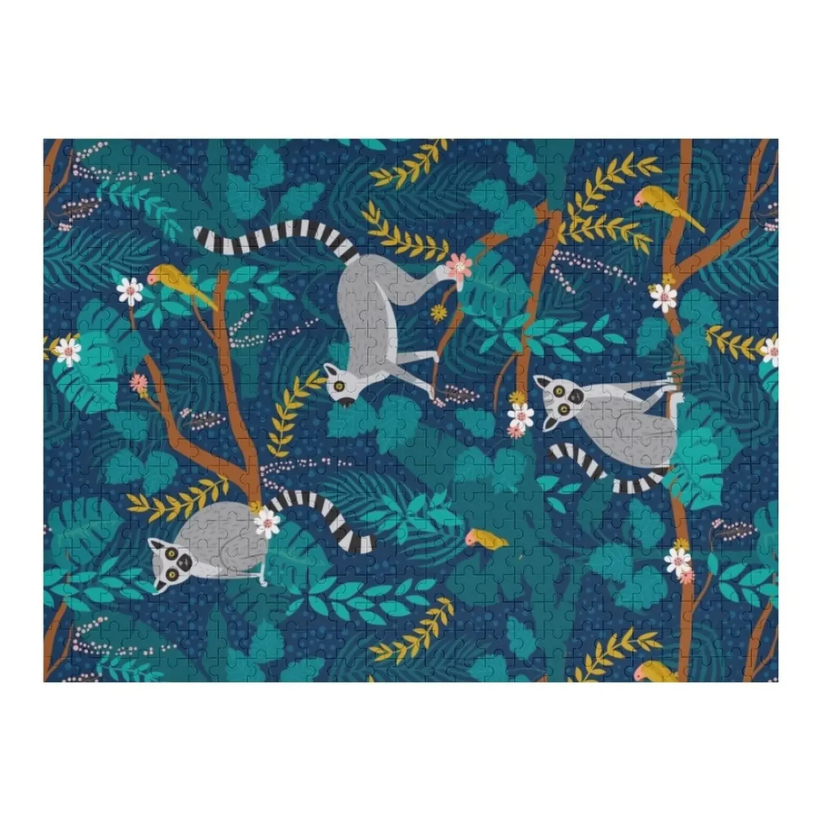Lemurs in a Blue Jungle Jigsaw Puzzle Personalized Baby Toy Diorama Accessories Baby Wooden Puzzle