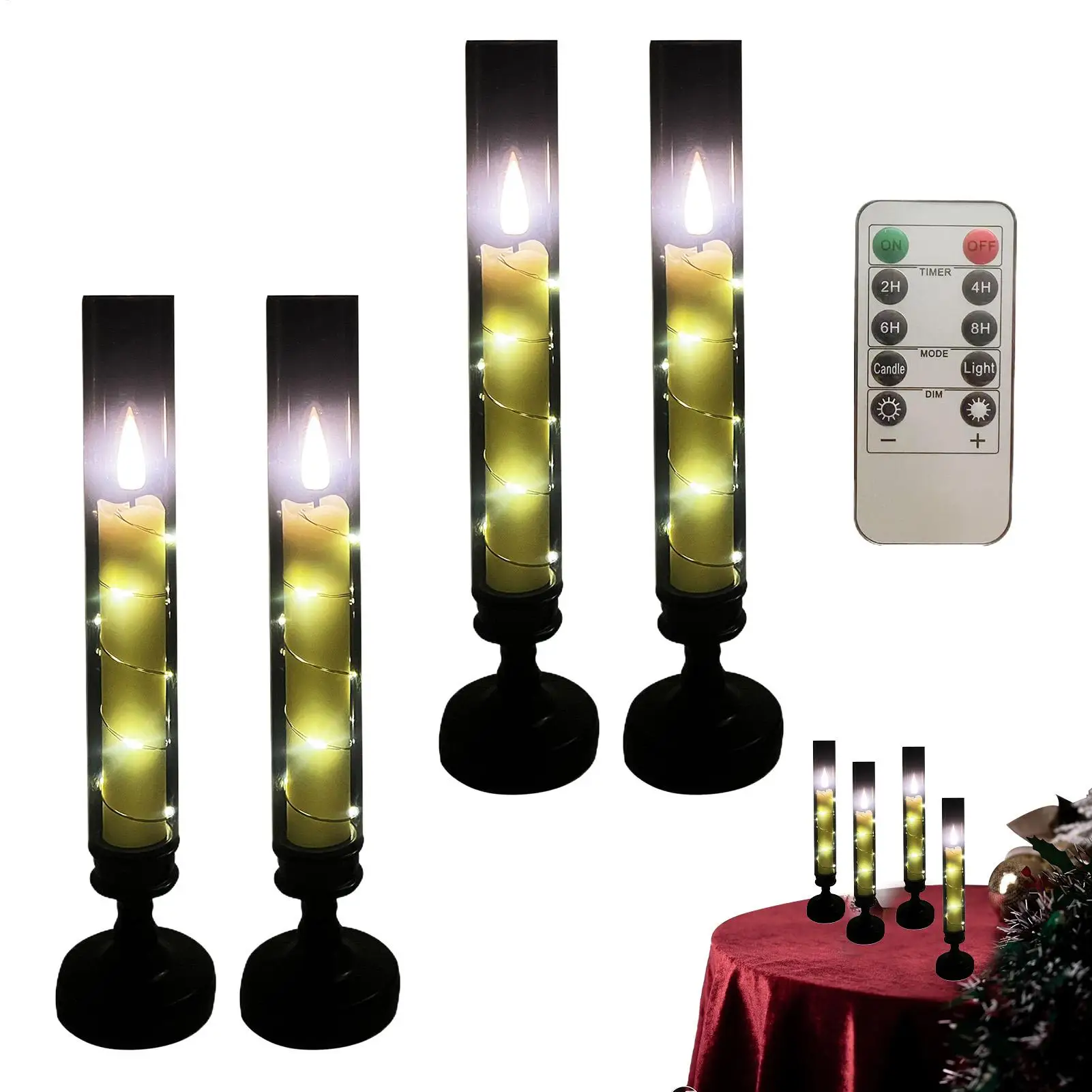 Flameless LED Candles LED Electric Candles Light With Remote Control Fireplace Decor 4 Pieces Decorative Atmosphere Light