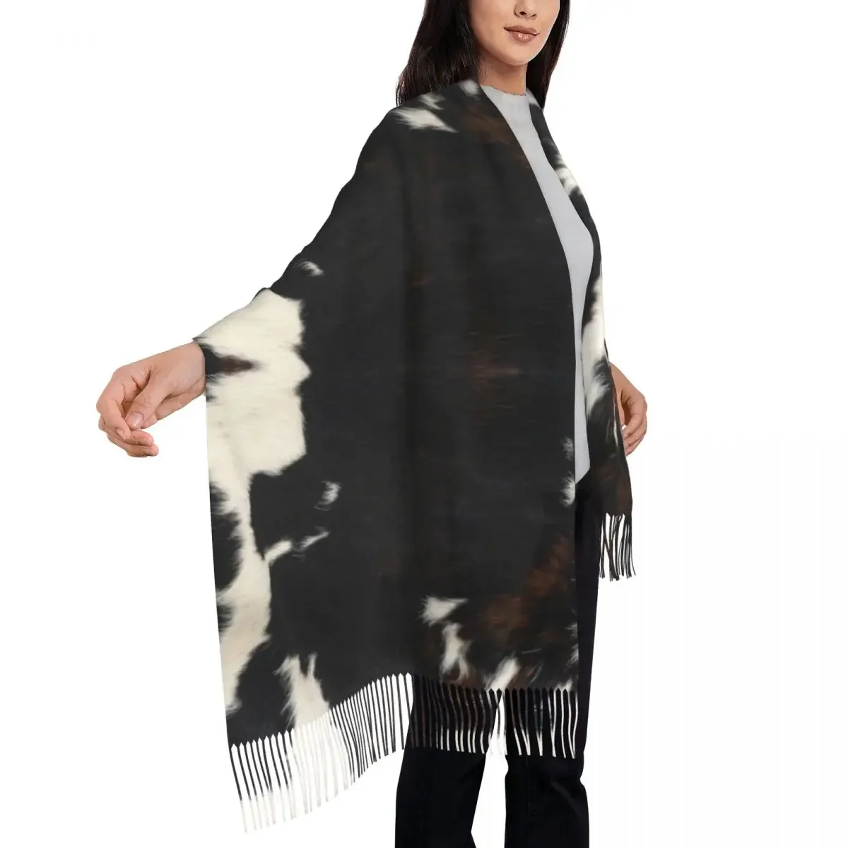 Bufanda de borla con textura de cuero de vaca para mujer, chales cálidos de invierno, bufandas elegantes para damas