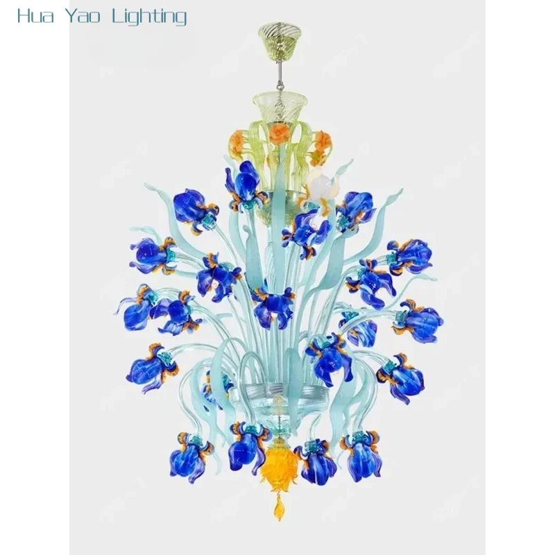 Hot Sales Glass Flower Chandelier, Fresh Dining Room Cream Style Designer, Creative Lighting Decoration