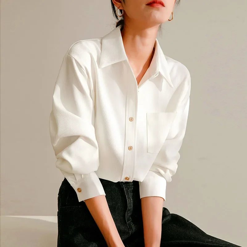 

New Year Red Slim Fit Versatile Tops 2025 Autumn Winter Women's Brushed Shirt Korean Style Loose Warm Simple Base Layer Blouse