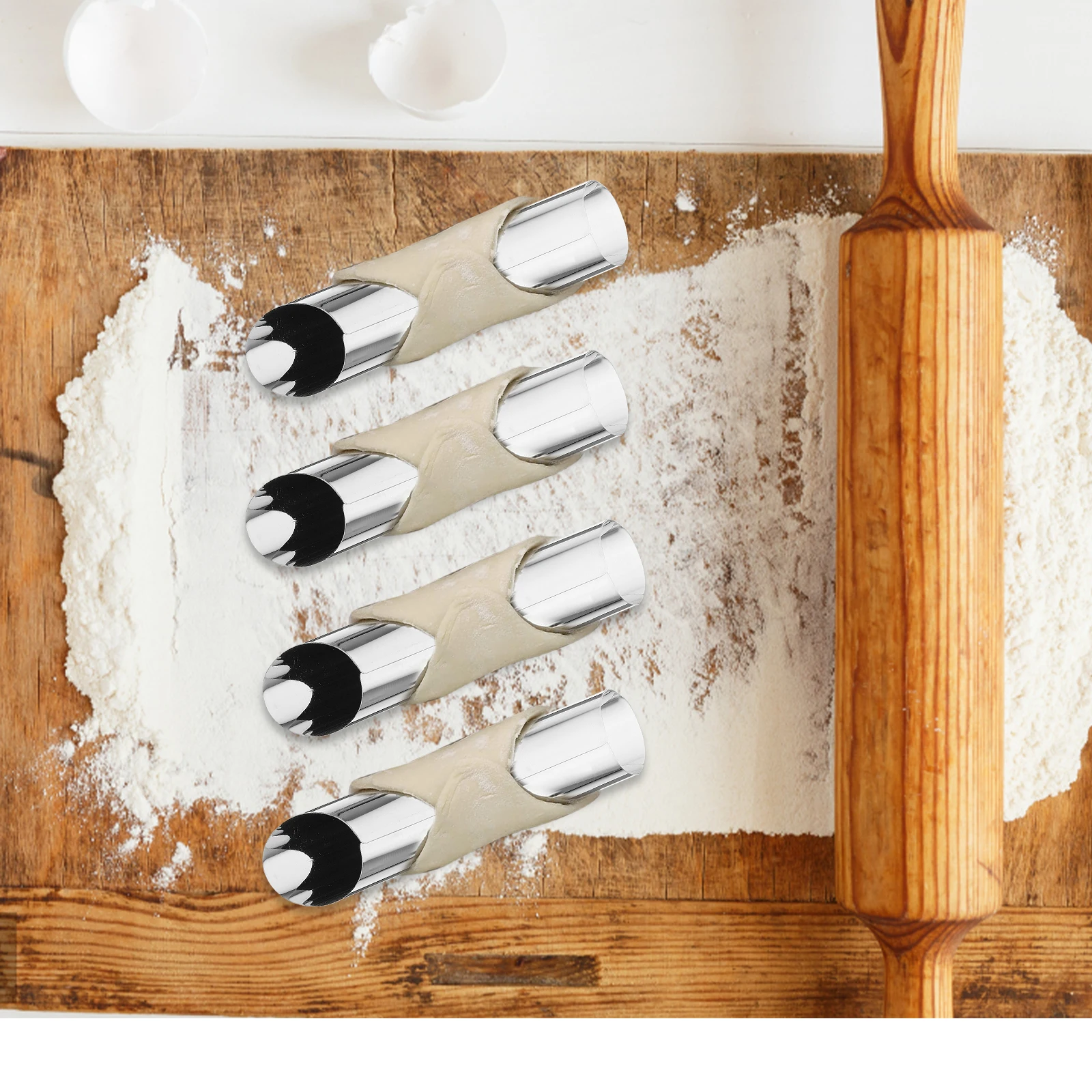 

CATIEBYE Stainless Steel Reusable Croissant Mold Roller Pastry Horn Set Baking Tool for Bread Rolls Cinnamon Rolls Dough Shaper