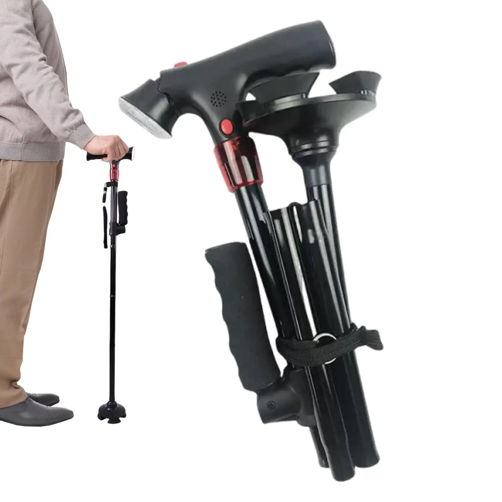 

Телескопическая складная трость, трость для пожилых людей со светодиодной подсветкой, противоскользящие умные прогулочные трости, костыли для пожилых людей для мам, пожилых отцов