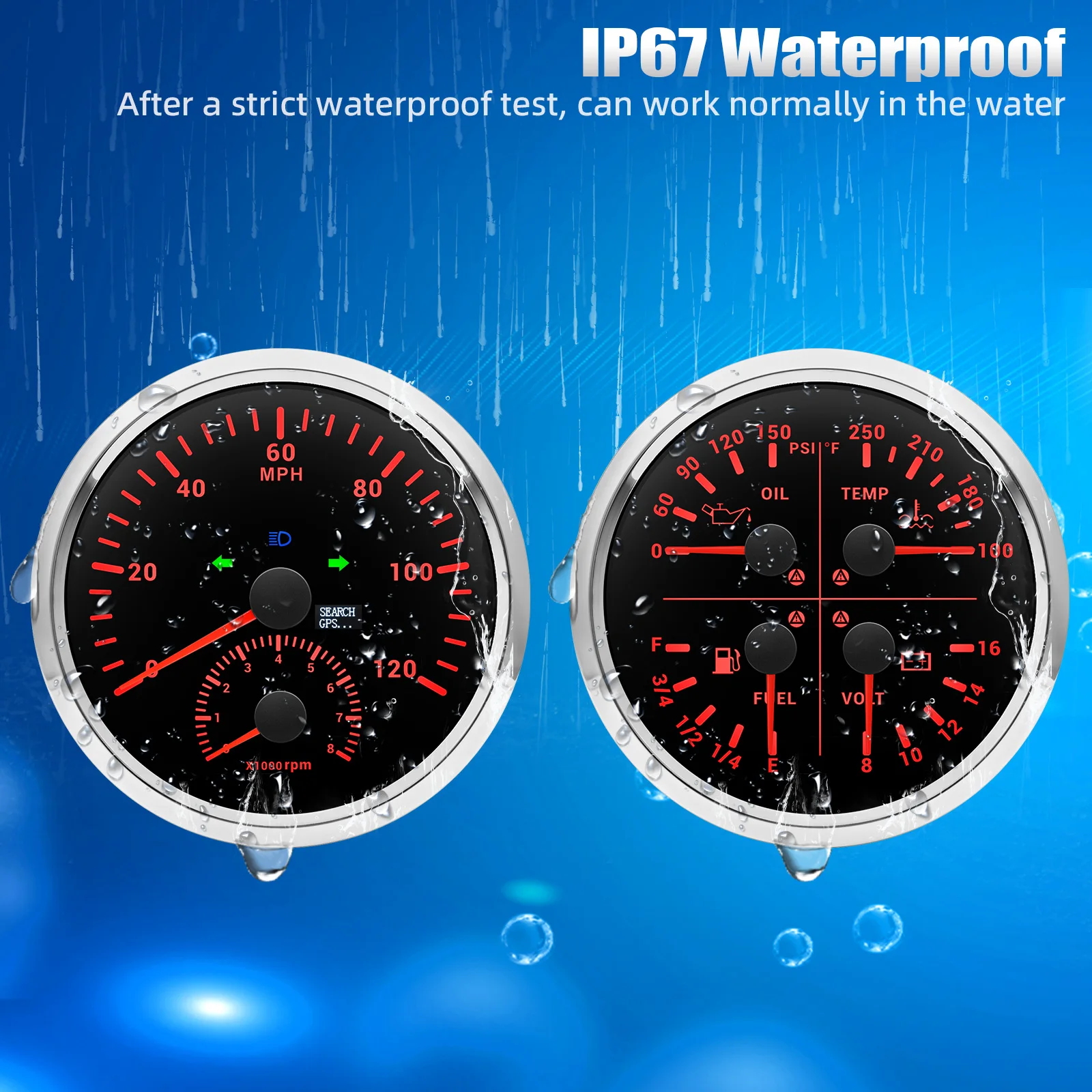 110 مللي متر نظام تحديد المواقع عداد السرعة مقياس سرعة الدوران 120MPH 8000 دورة في الدقيقة بدوره إشارة 4 في 1 مؤشر رقمي متعدد الوظائف مقياس السيارة مع الاستشعار