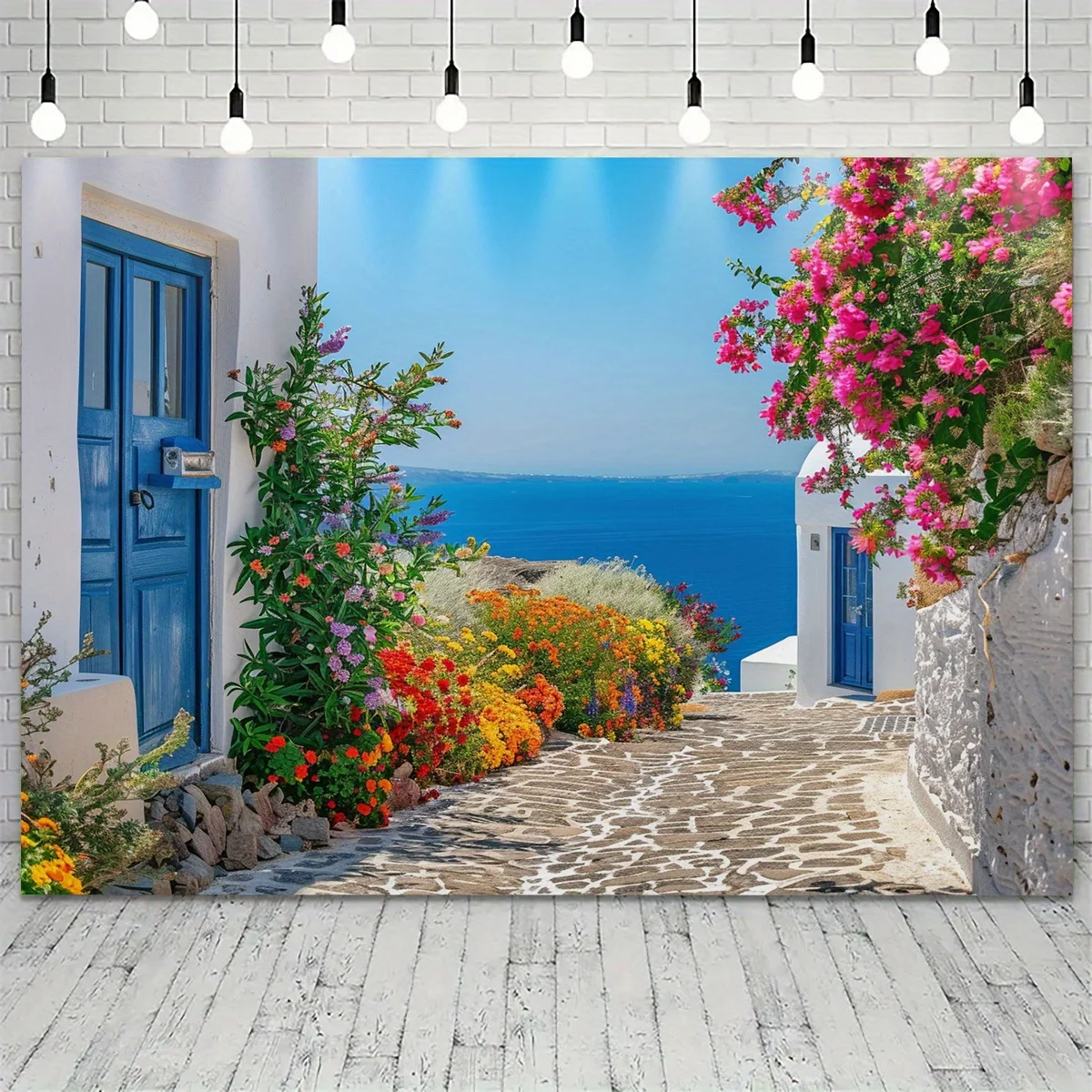 Santorini Island Background Banner - No power required, versatile for celebrations and decorations