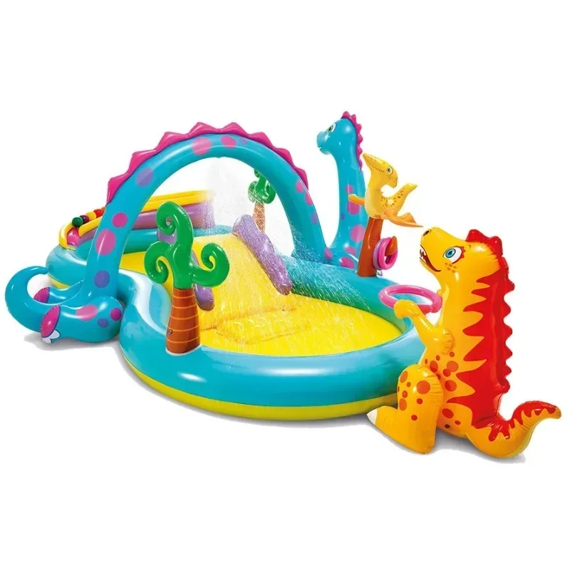 Rainbow Flamingo Pool Family Fountain with Slide Cartoon Play Pool Inflatable Ocean Ball Pool