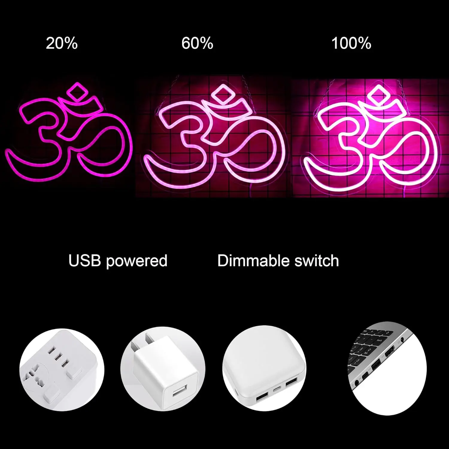 OM Neon Wall Signหรี่แสงได้-สัญลักษณ์ฮินดูภายในสันติภาพ-ไฟสําหรับห้องนอนตกแต่งบ้านสุนทรียศาสตร์วาดของขวัญวันเกิด