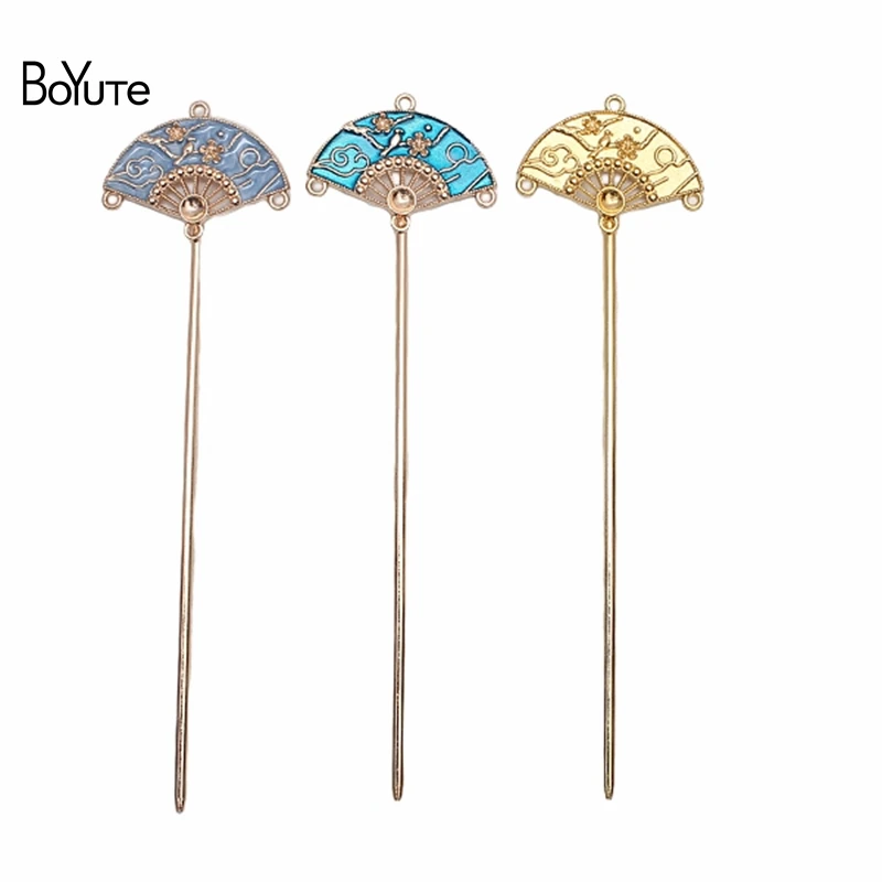 BoYuTe (10 Pieces/Lot) 28*38 Alloy Fan Welding 120*2.5MM Iron Hair Stick Vintage Hair Accessories Diy Jewelry Making Materials